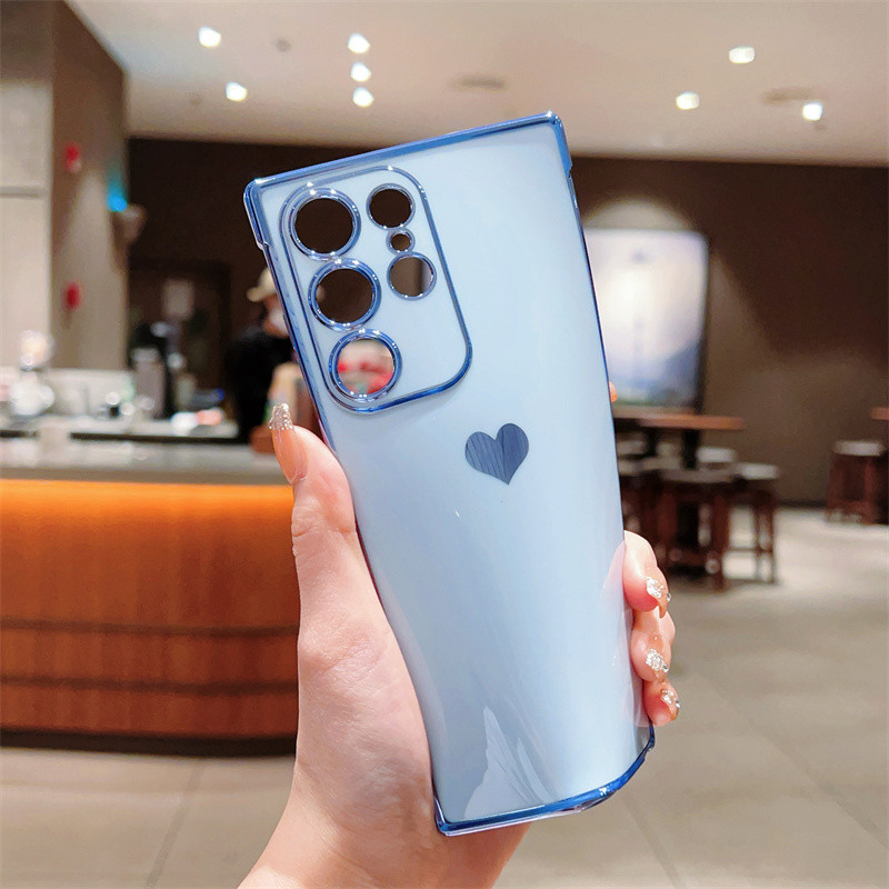 Ốp Mạ Sang Trọng Cho Samsung Galaxy S25 S24 S23 S22 Ultra Plus S24 S23 S21 S20 FE Love Heart Side Pattern Vỏ Điện Thoại Chống Sốc