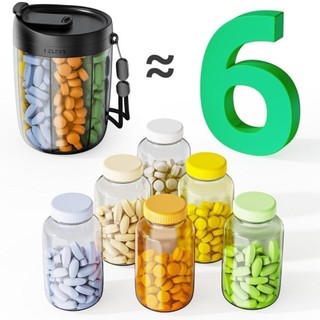 Bình đựng thuốc JKDESIGN, Hộp đựng thuốc không chứa BPA bằng nhựa, 6 ngăn mở rộng Hộp đựng thuốc thiết kế chống vi trùng mở rộng cho Vitamin