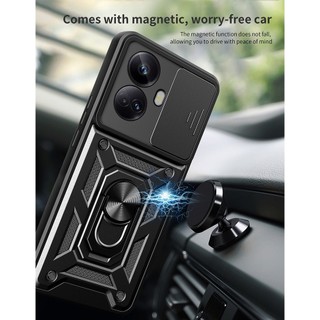 Vỏ chống sốc Vỏ giáp ống kính từ tính ô tô Realme 10 Pro Plus 5G 9 9i C55 C53 C51 C67 C65 4G Narzo N55 Note 50 Giá đỡ vòng đeo tay Kéo đẩy Camera Bảo vệ