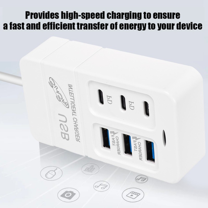Bộ sạc tường sạc nhanh đa năng Type C - Hub đa cổng USB 6 cổng - Dụng cụ điện thoại chất lượng cao