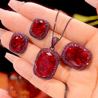Trang sức nữ phong cách châu Âu và Mỹ, đá ruby đỏ và vàng đồng mạ vàng, kích thước 13x18