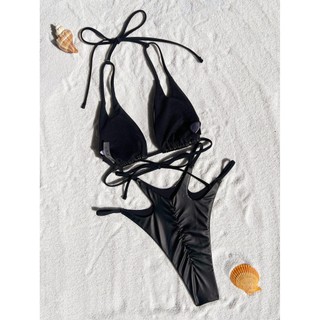 Đồ Bơi Nữ Màu Đen Sáng Dây Rỗng Ra Băng Hai Mảnh Bikini Đồ Bơi