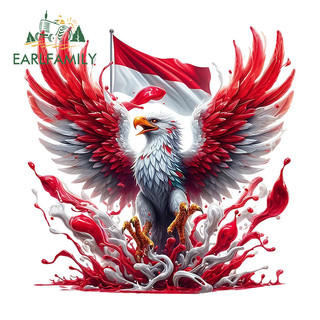 EARLFAMILY Đại Bàng Có Cờ Dán Xe Hơi Phong Cách Đỏ Trắng Kính Chắn Gió Xe Máy Laptop Cá Tính Vinyl Chống Thấm Nước Đề Can Cá Tính Nhãn Xe Hơi