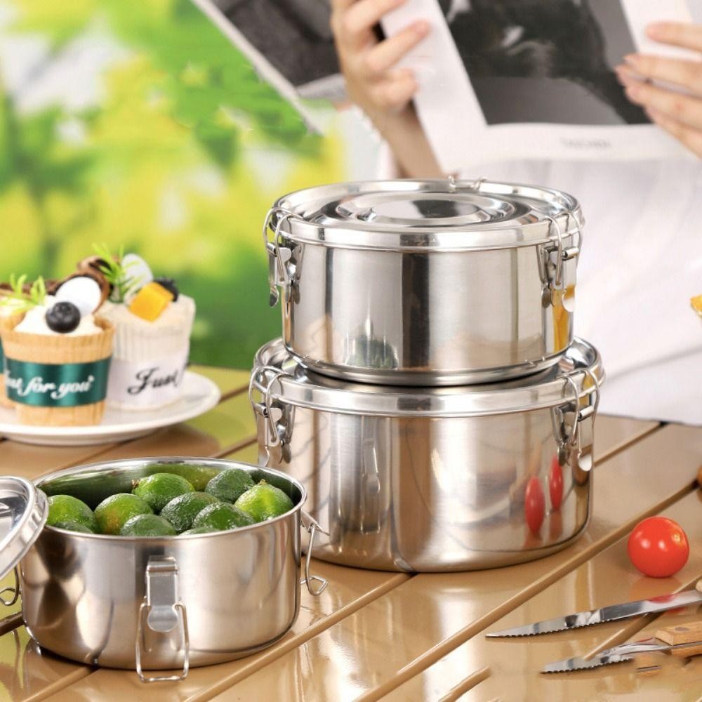 Hộp Cơm Trưa AWNGD, Hộp Đựng Thực Phẩm Tròn Kín, Trái Cây Rau Quả Thép Không Gỉ 304 Hộp Giữ Tươi Chống Rò Rỉ Đi Lại