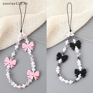 Ssvn Dây chuyền điện thoại đính cườm nơ dễ thương đơn giản Móc khóa thời trang tinh tế dành cho nữ Túi bé gái Phụ kiện quà tặng trang trí ngọt ngào.