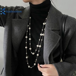 Kudosation Vòng cổ áo len ngọc trai mô phỏng hai lớp thanh lịch dành cho nữ Vòng cổ nữ Dây chuyền dài