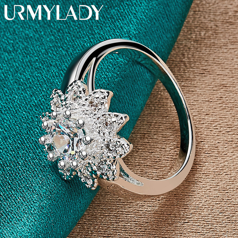 URMYLADY Bạc 925 Hoa Hướng Dương Zircon 7-10 # Nhẫn Nữ Thời Trang Cưới Quyến Rũ Trang Sức