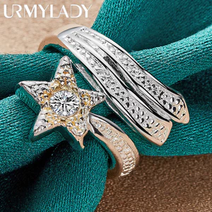 URMYLADY Bạc 925 Ngôi Sao Zircon Nhẫn Nữ Cưới Đính Hôn Quyến Rũ Trang Sức Thời Trang