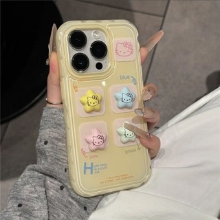 Phim Hoạt Hình Dễ Thương 3D Màu Kẹo Ngôi Sao Hello Kitty Mèo Ốp Lưng Điện Thoại iPhone 16 Pro Max 13 14 15 Promax 12 Chống Sốc Ngọt Nữ Tính Mềm Silicon Di Động