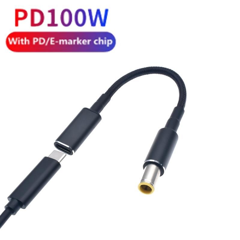 100W PD USB Type-C Nữ đến 5.5 * 1.7 4.0 * 1.7 6.5 * 4.4 5.5 * 3.0 Nam Cáp Sạc Jack DC Cho Laptop Acer / Sony / Samsung 65W / 90W, 15cm