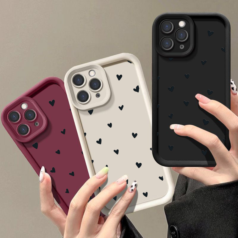 Ốp Lưng Trái Tim Tình Yêu Nhỏ Màu Đen Dễ Thương Cho OPPO Reno 14 13 12 Pro 11F 12F 13F 10 5G 7 8 11 10 Pro Plus 8T A7Z 8Z A3 A5 Pro A3X A5X 5G Vỏ Điện Thoại Silicon Mềm Mờ