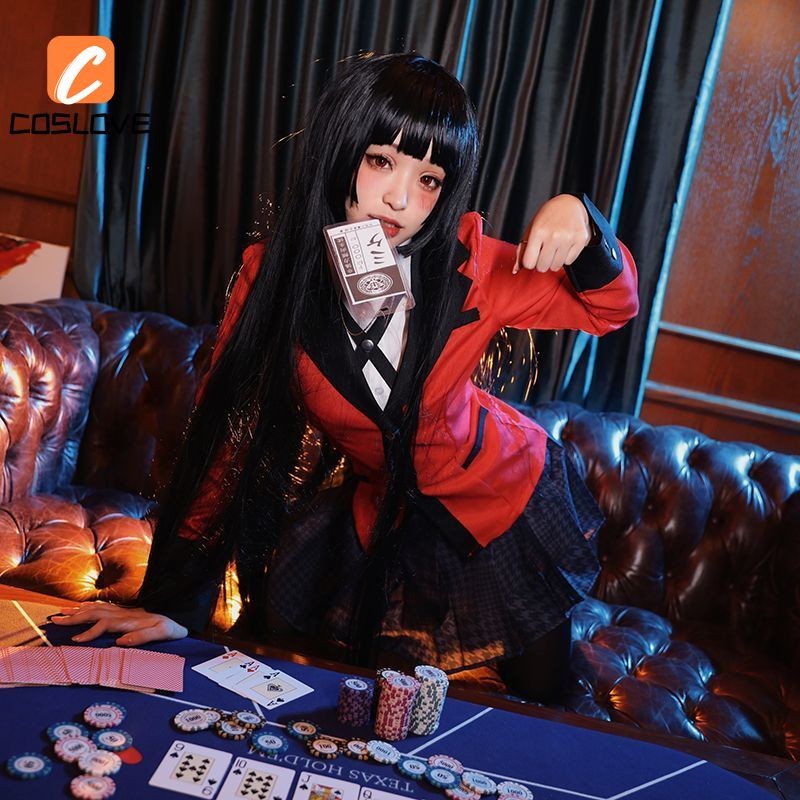 Anime Kakegurui Yumeko Jabami Cosplay Trọn Bộ Trang Phục Học SinhJK với Đảng Hiệu