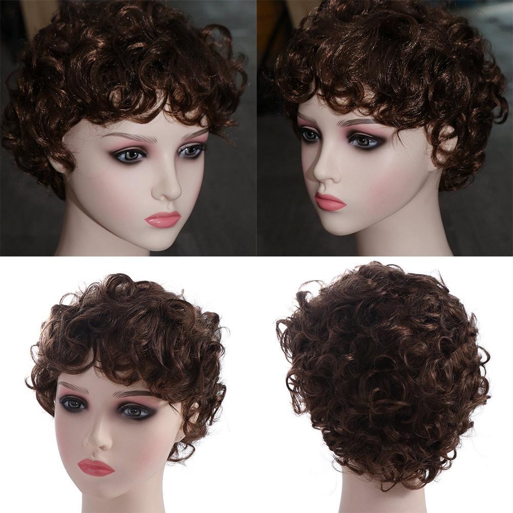 WEETW Tổng Hợp Nam Tóc Giả, 70s 80 Disco Ngắn Afro Xoăn Tóc Giả, Full Head Fancy Halloween Cosplay Nâu Sóng Guy Rocker Tóc Giả Cho Nam
