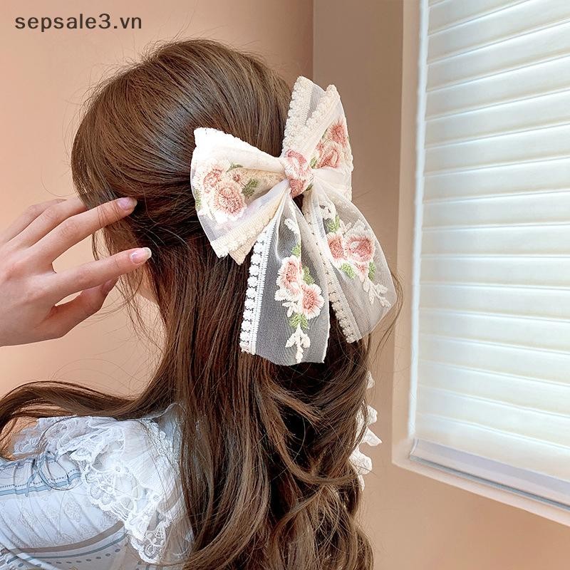 # VN # Mới Thêu Nơ Kẹp Tóc Ren Ngọt Ngào Lưng Của Mỏ Vịt Kẹp Phụ Kiện Tóc Thời Trang Cho Bé Gái Người Phụ Nữ.
