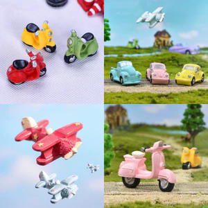 Mô Phỏng Sáng Tạo Xe Máy Hoạt Hình Ba Bánh Máy Bay Để Bàn Trang Trí Rêu Micro Phong Cảnh Làm Vườn Trang Trí Tự Làm Phụ Kiện Mọng Nước Nhựa Thủ Công