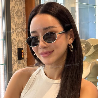 Thời Trang Retro Hình Bầu Dục Kính Mát Dành Cho Nữ Và Nam Cao Cấp Khung Kim Loại Ins Phong Cách Kính Mắt Ngoài Trời Sắc Thái