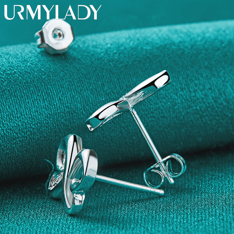 URMYLADY Bạc 925 Trái Tim Nơ Bông Tai Dành Cho Nữ Trang Sức Đính Hôn Thời Trang