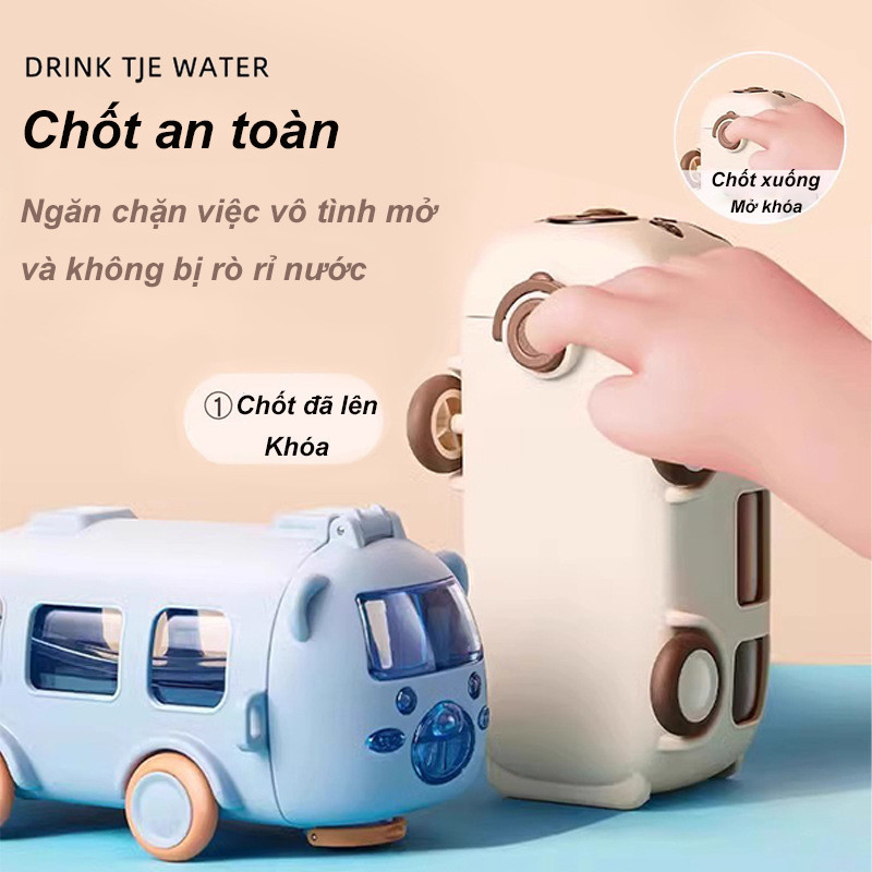 Bình Nước Trẻ Em Hình Xe Buýt 500ml, Bình Nước Di động Ngoài Trời, Trẻ Em Rơm Cốc, Có Dây đeo Vai