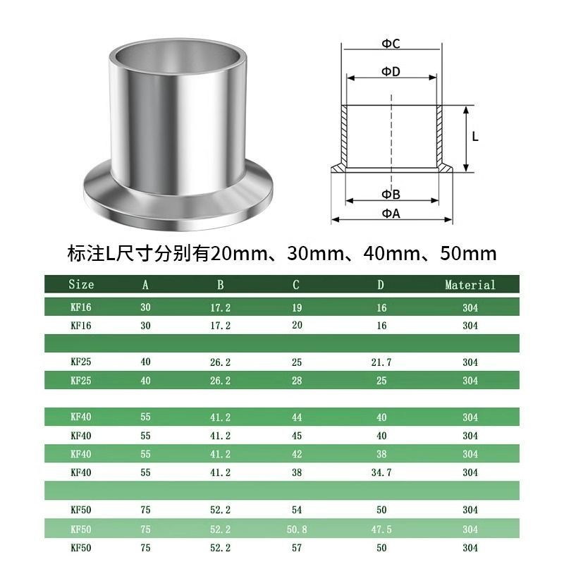Niêm phong Khớp chân không 304 Mặt bích bằng thép không gỉ Kẹp cài đặt nhanh Chuck KF10 / 16 / 25 / 40 / 50 Cấp vệ sinh chung