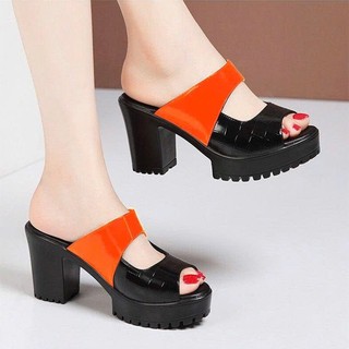 Guốc Cao Gót Nữ Quai Ngang Da Bóng 7cm Đế Chống Trượt, Giày Sandal Guốc Nữ Đi Tiệc Đẹp -Mã CG348
