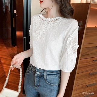 Mùa Hè 2025 Mới Áo Voan Cho Nữ Tay Ngắn Rỗng Ra Top Áo Sơ Mi Hợp Thời Trang