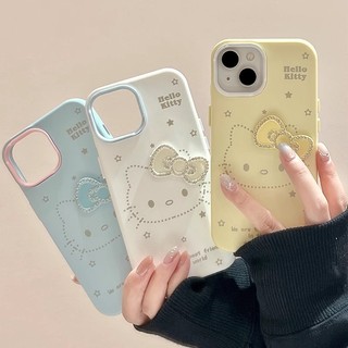 Phim hoạt hình dễ thương 3D kim cương Nơ Hello Kitty Cat 2in1 Vỏ điện thoại silicon lỏng cho iPhone 16 Pro Max 14 15 Promax 13 Vỏ điện thoại di động mềm mại ngọt ngào nữ tính