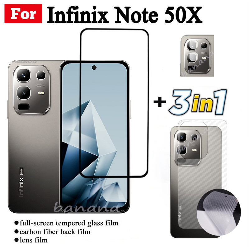 Phim kính cường lực 3 TRONG 1 Infinix Note 50X cho Infinix Note 50 Pro + Note 50 4G Full Cover Kính bảo vệ màn hình + Phim ống kính máy ảnh + Phim mặt sau