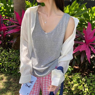 Mùa xuân hè đa năng đế rộng nhỏ áo vest yếm nữ mặc bên trong áo không tay che thịt