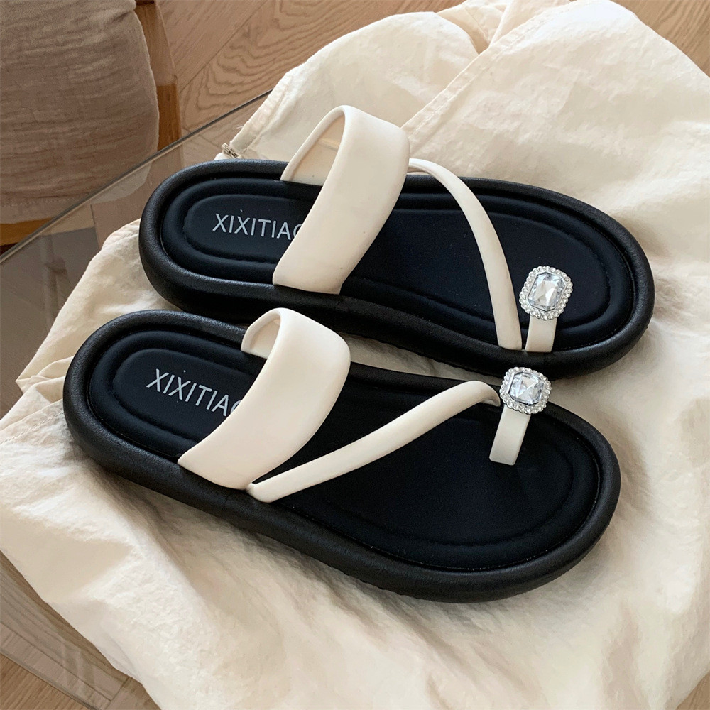 XIXITIAO Dép xỏ ngón mùa hè dành cho nữ Giày sandal đi biển màu sắc đơn giản