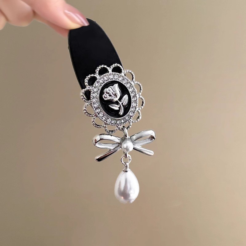 MAUROPOLI [Hàng có sẵn] Hoa vẽ tranh sơn dầu ~ Kẹp tóc ngọc trai hoa hồng cổ điển kiểu Pháp Nơ tua rua gãy Kẹp tóc du lịch