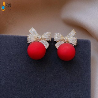 Thanh Lịch Nơ Tai Bông Tai Full Kim Cương Giả Và Bóng Đỏ Trang Trí Đồ Trang Sức Thời Trang Cho Tiệc Váy Du Lịch Tai Trang Trí