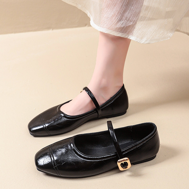 Atikota Retro Mary Jane Vuông Ngón Chân Khóa Phẳng Màu Trơn Đa Năng Slip Ons Nữ Size Lớn Thoải Mái Giày Thường Ngày