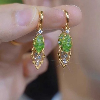 Bông tai lá pha lê màu xanh lá cây tươi mát phong cách mới Thời trang thiết kế thích hợp Bông tai bông tai