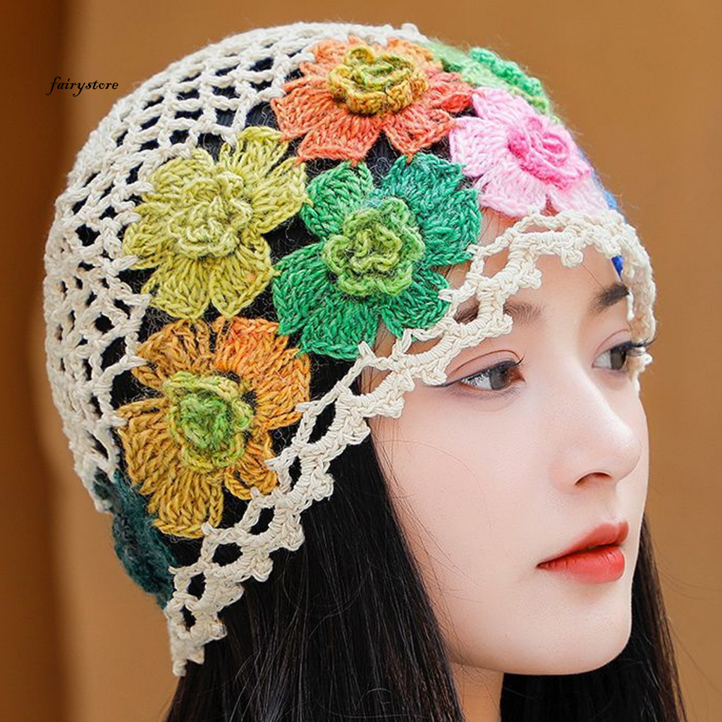 Fairystore| Mũ đan mùa đông Mũ thời tiết lạnh Thời tiết rỗng sành điệu Mũ beanie dệt kim cho nữ Mũ che nắng nhẹ cho du lịch ngoài trời