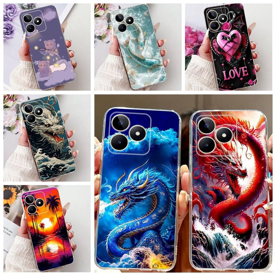 Dành Cho Realme Note 50 / Realme C51 C51s C53 C60 Ốp Điện Thoại Rồng Mát Sư Tử Hổ Cá Koi Vỏ Tranh Trong Suốt Mềm TPU Silicon