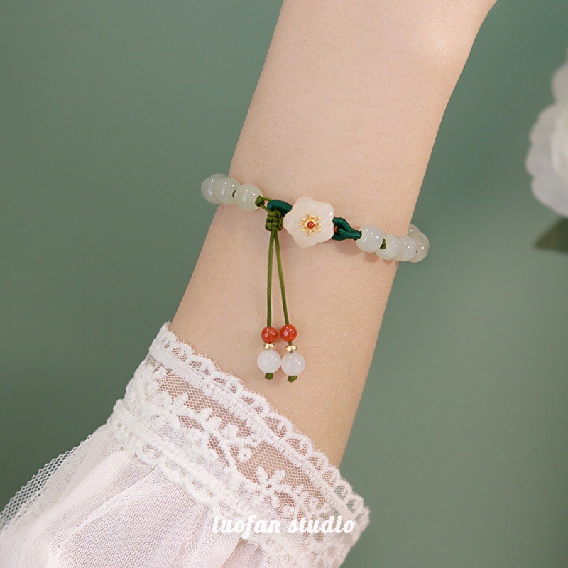 Vòng tay hạt ngọc tròn nhỏ hình hoa đào cho phụ nữ, thiết kế độc đáo, quà tặng bạn thân sinh viên, vòng tay hạt tròn
