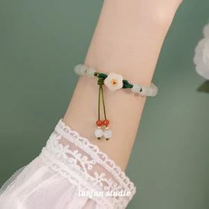 Vòng tay hạt ngọc tròn nhỏ hình hoa đào cho phụ nữ, thiết kế độc đáo, quà tặng bạn thân sinh viên, vòng tay hạt tròn
