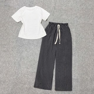 Set Bộ Bigsize Nữ Trẻ Trung, Quần Kẻ Sọc Ống Rộng Mix Áo Babytee Ôm Body  G244/Q560