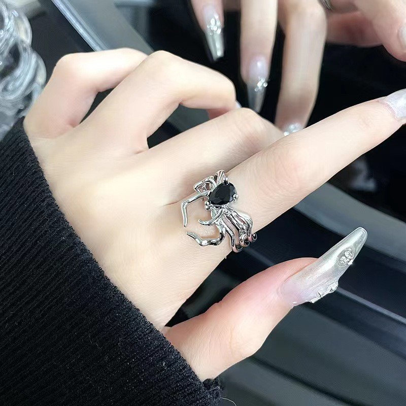 Nhẫn nhện thời trang cá tính Gothic tối màu cho phụ nữ, xu hướng Ins Dongdaemun, nhẫn mở cao cấp đa năng sang trọng nhẹ nhàng cho người nổi tiếng trên internet