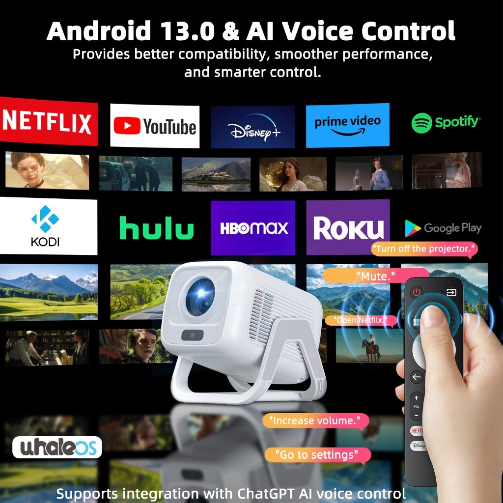 Máy chiếu Goojodoq 4K 1080P Full HD 200ANSI, Bluetooth 5.2 Tương thích rộng rãi với máy chiếu mini Netflix 120 inch | BigBuy360 - bigbuy360.vn