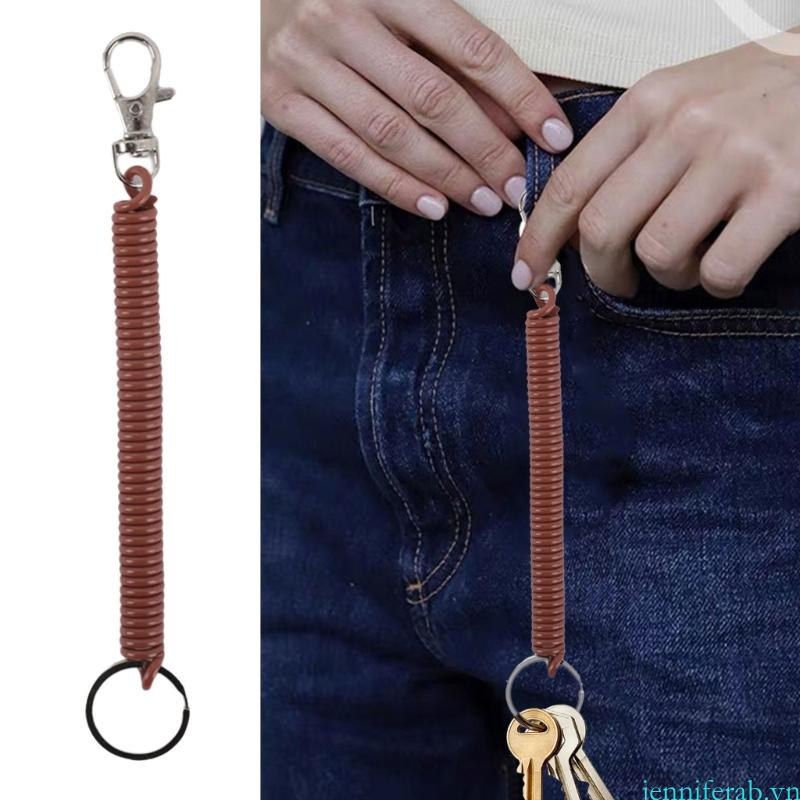 Jenniferab Móc khóa lò xo cuộn dây đàn hồi đầy màu sắc để truy cập chìa khóa an toàn và tiện lợi trong hoạt động đi lại hàng ngày hoặc ngoài trời