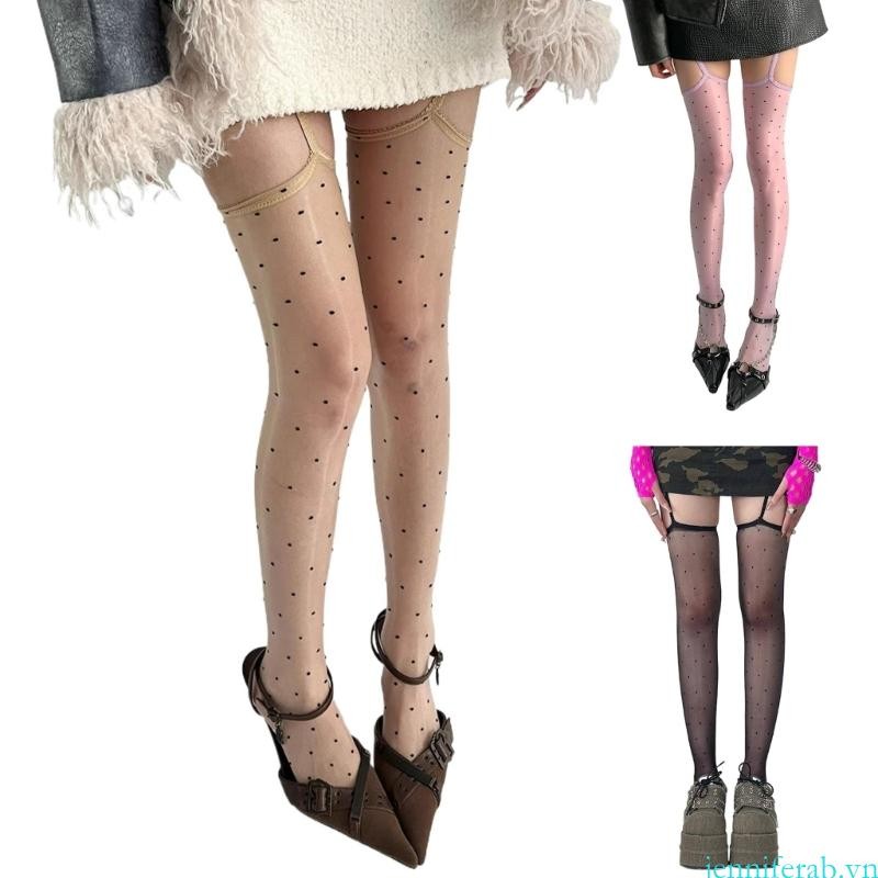 Jenniferab Đùi Garter Vớ Bóng Sheer Kiểm Soát quần cho nữ với thắt lưng suspender streetwear