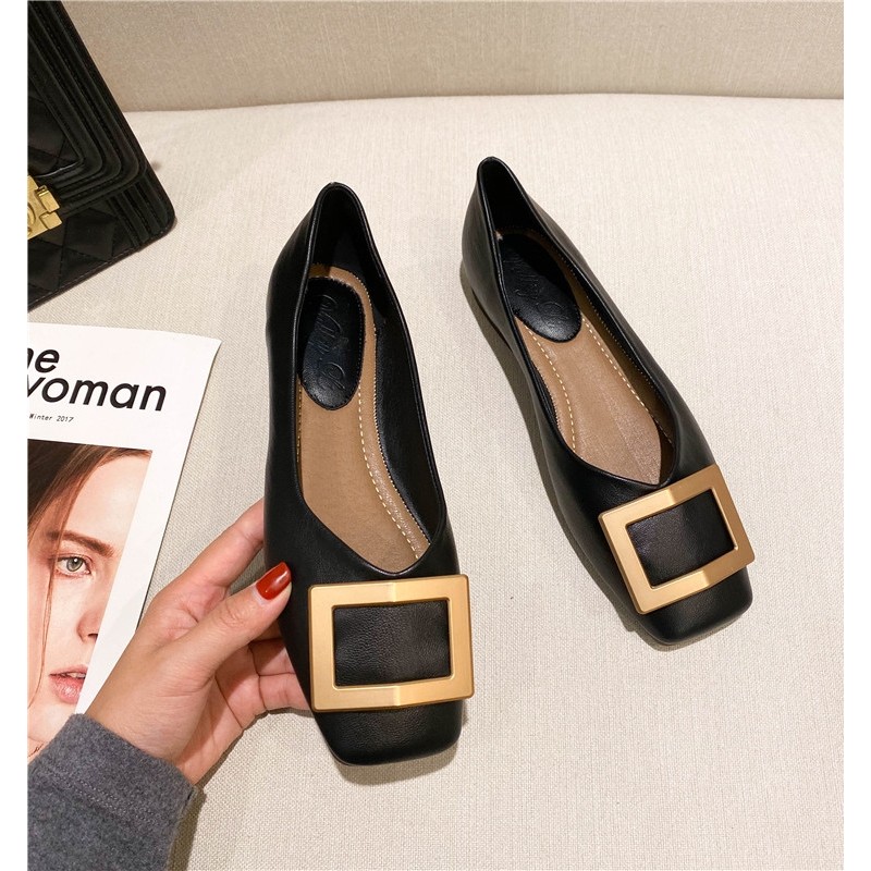 Giày Nữ Size Lớn (32-44) Size Nhỏ 32 33 34 Giày Đế Bằng Mũi Vuông Nữ Phiên Bản Hàn Quốc Phù Hợp Với Miệng Nông Da Mềm Nhẹ Nhàng Giày Dạ Hội Đế Mềm Giày Muỗng JUNE10