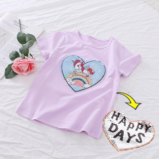 Áo thun Sequin lật bé gái 2025 với thiết kế Unicorn Pony và phong cách mùa hè dễ thương