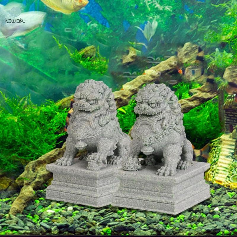 Kohaku 2x Tượng Sư Tử Đá Mini Các Bức Tượng Nhỏ Trang Trí Phong Thủy Trang Trí Bể Cá Cho Kệ Sách Lò Sưởi Văn Phòng Năm Mới