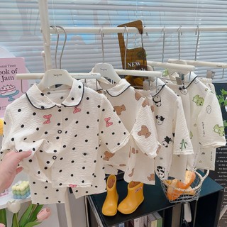 (6m-12Yrs) Bộ Đồ Gia Đình Trẻ Em Thoáng Khí - Bộ Đồ Ngủ Cổ In Hình Hoạt Hình Cho Mùa Hè (Mới 2025)