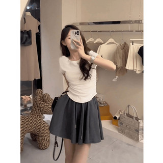 S-4XL Size Lớn Culottes Nữ Áo Thun Tay Ngắn Quần Thể Thao Thông Thường Phù Hợp Với Nữ Mùa Hè Ngắn Slim-Fit Ôm Hơn Nhìn Phù Hợp Với Tất Cả Trận Đấu + Quần Xếp Ly Bộ Đồ Hai Mảnh Mùa Hè Nhẹ