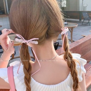 Thanh Lịch Nhẹ Nhàng Phong Cách Con Gái Cổ Tích Màu Hồng Ruy Băng Kẹp Tóc Nữ