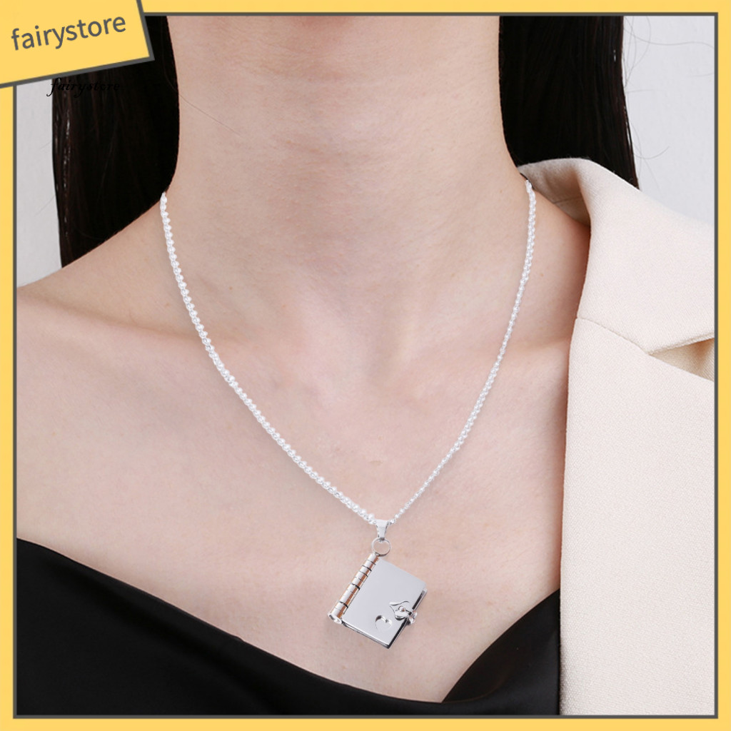Fairystore| Vòng cổ hợp kim Vòng cổ không bong bóng Vòng cổ mặt dây chuyền sách cổ điển dành cho nữ Dây chuyền áo len sành điệu Trang sức để mặc và tiệc hẹn hò Phụ kiện độc đáo cho Đông Nam Buye