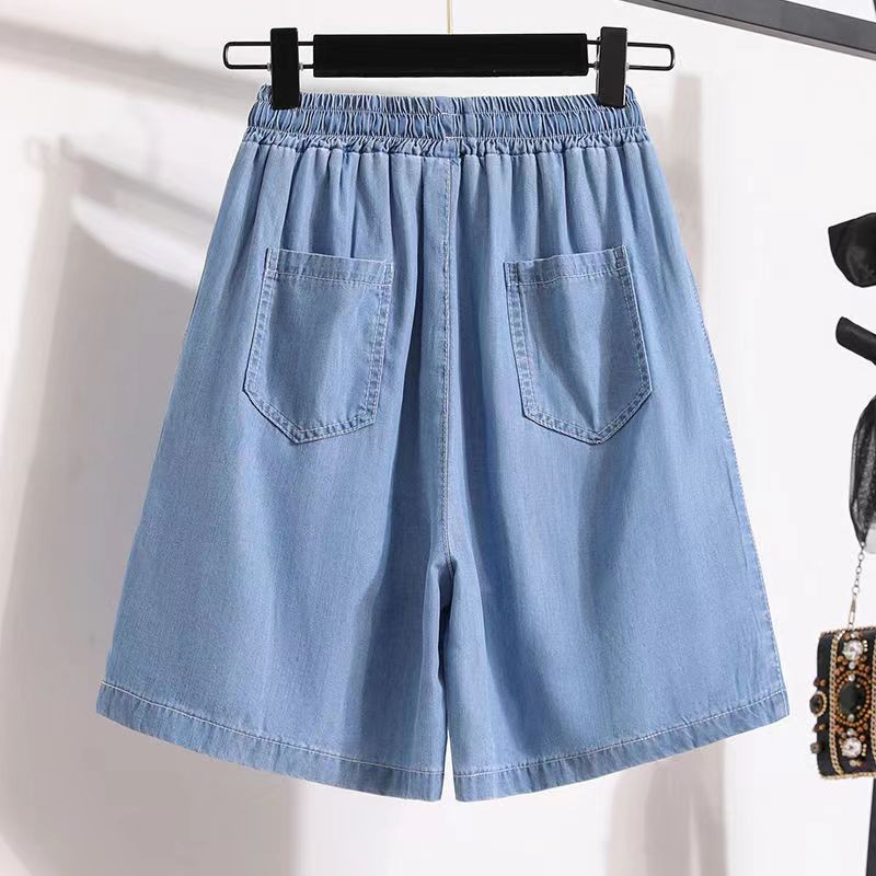 Quần short denim vải Tencel cảm giác mát lạnh mùa hè phong cách Hàn Quốc